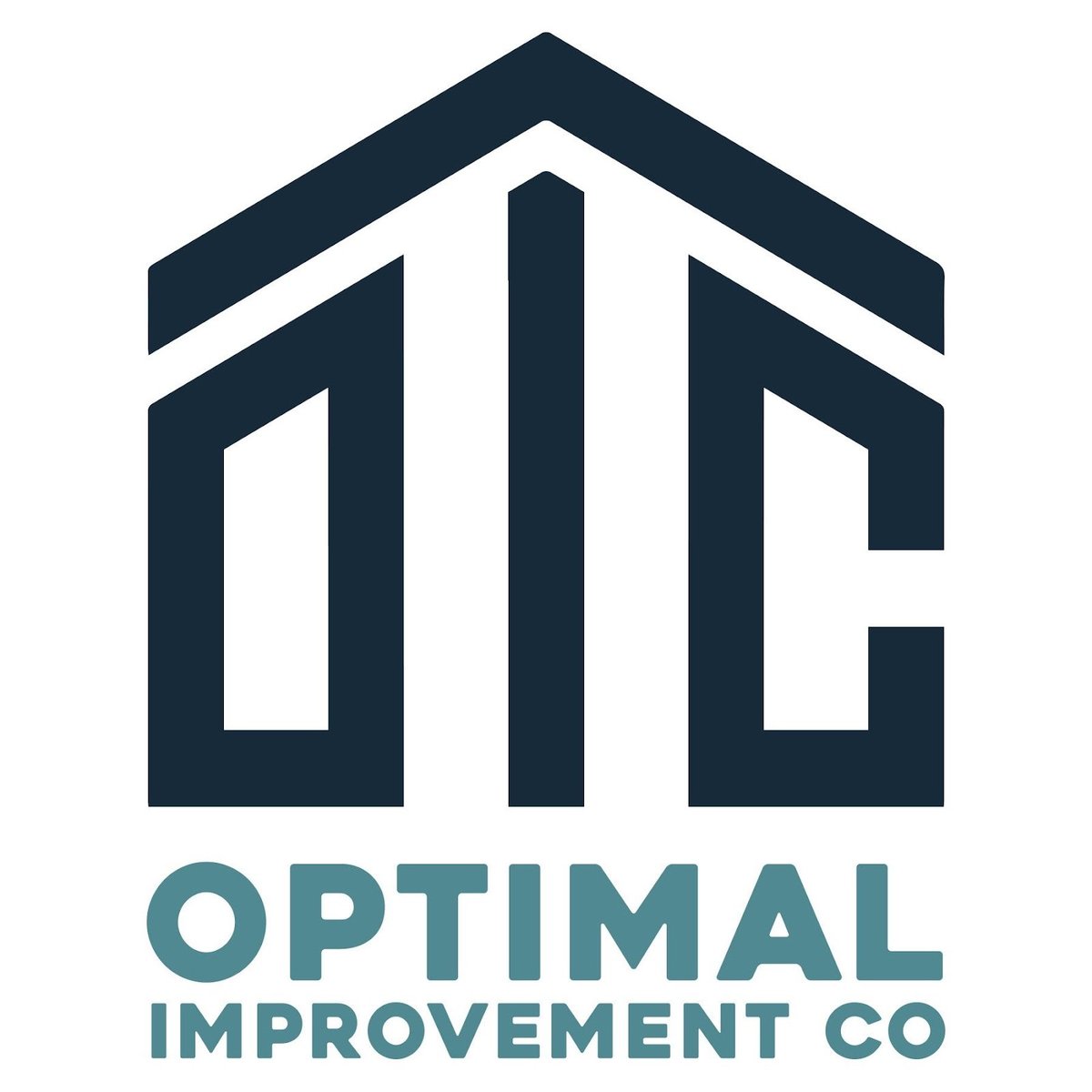 Optimal Improvement Co logo featuring a dark blue house icon with teal company name